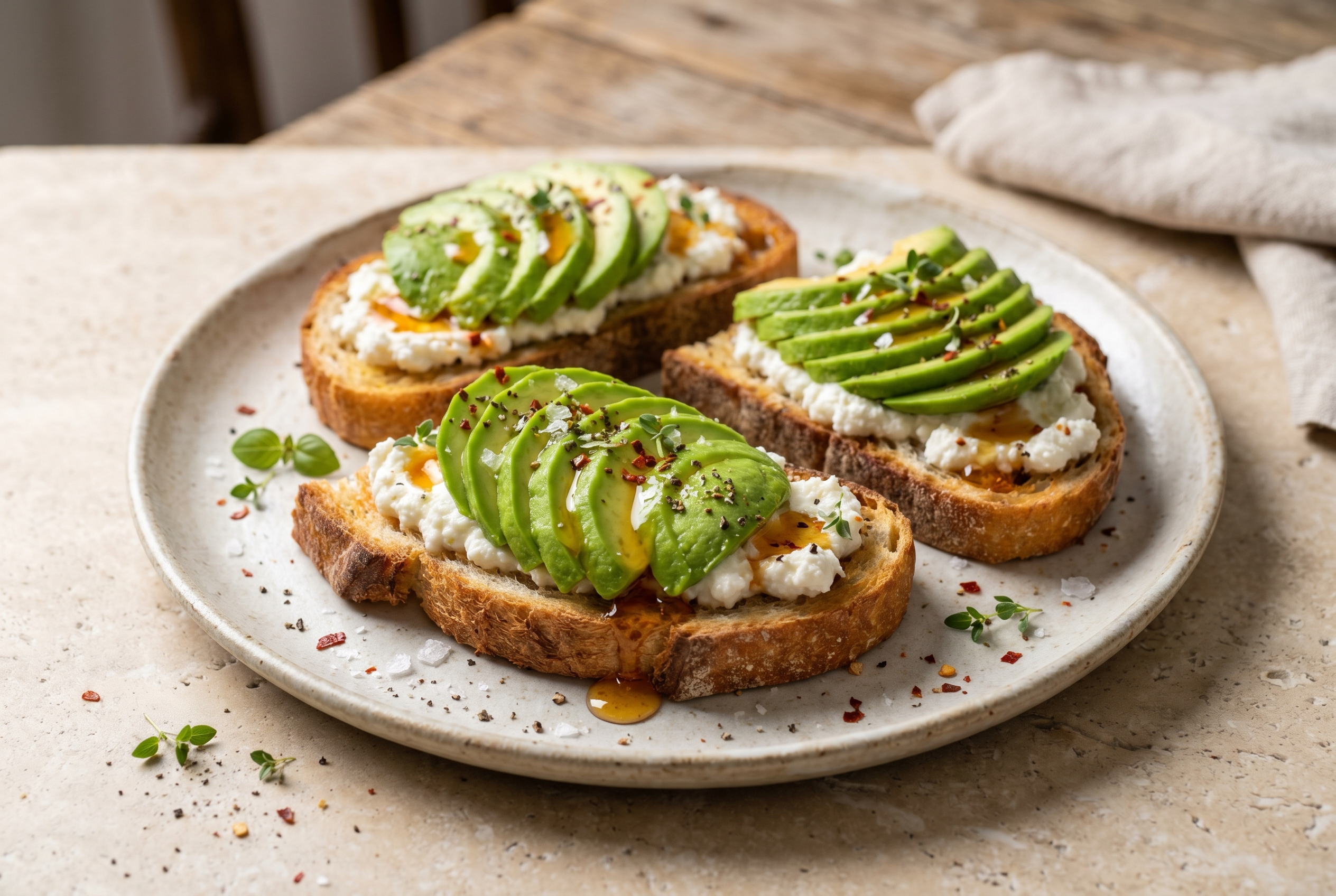 Bruschetta con avocado Reed, ricotta di pecora e miele al peperoncino